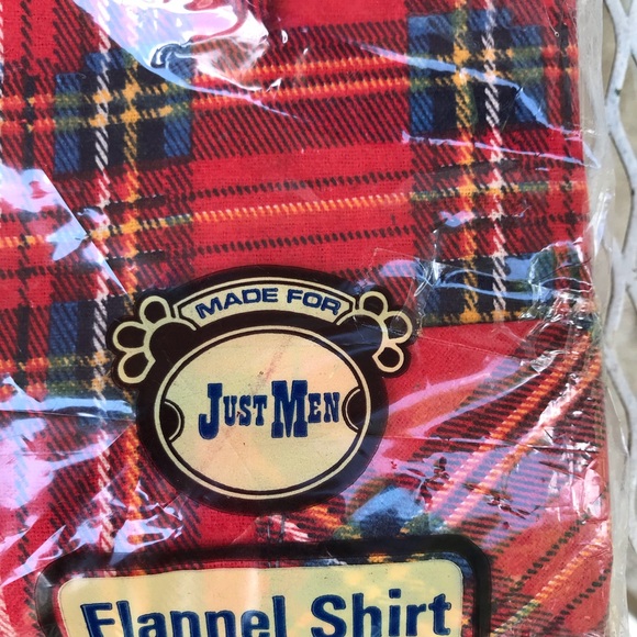Mens vintage flannel shirt large plaid red blue gold 1970s new old stock - Picture 3 of 6